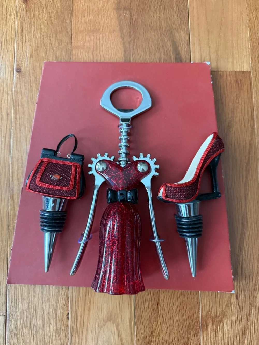 Wild Eye Designs Red Fashion Wine Set - Bottle Opener and Two Cork Stoppers